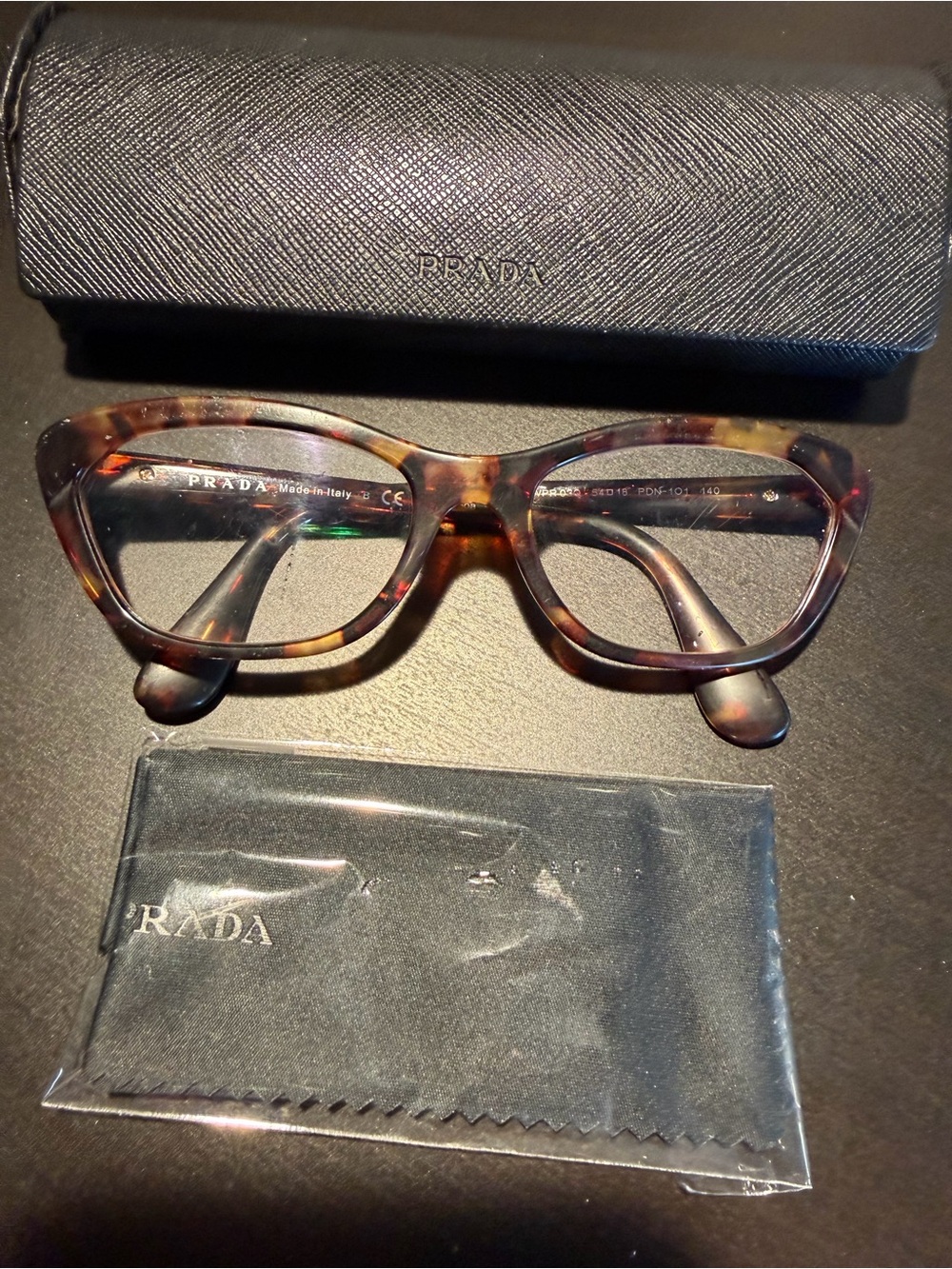 Prada Black Textured Eyewear Case with Microfiber Cloth